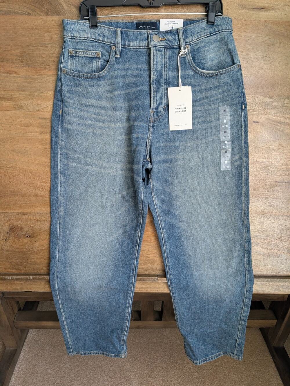 NWT Lucky Brand 90s Loose High Rise Straight Jeans Womens 10/30 Blue Denim Faded